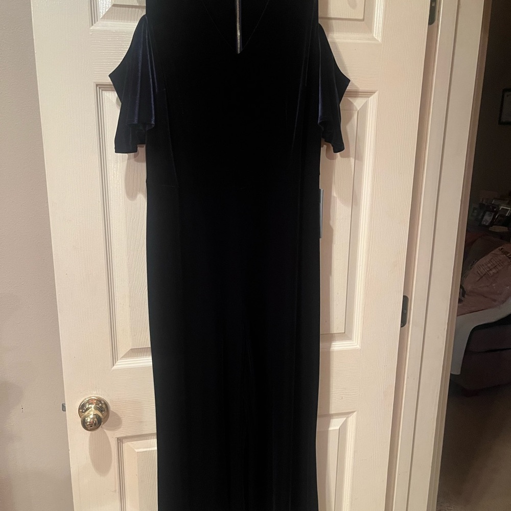 Karl Lagerfeld jumpsuit/dress , bare shoulders!  Velvet material/dark navy blue!